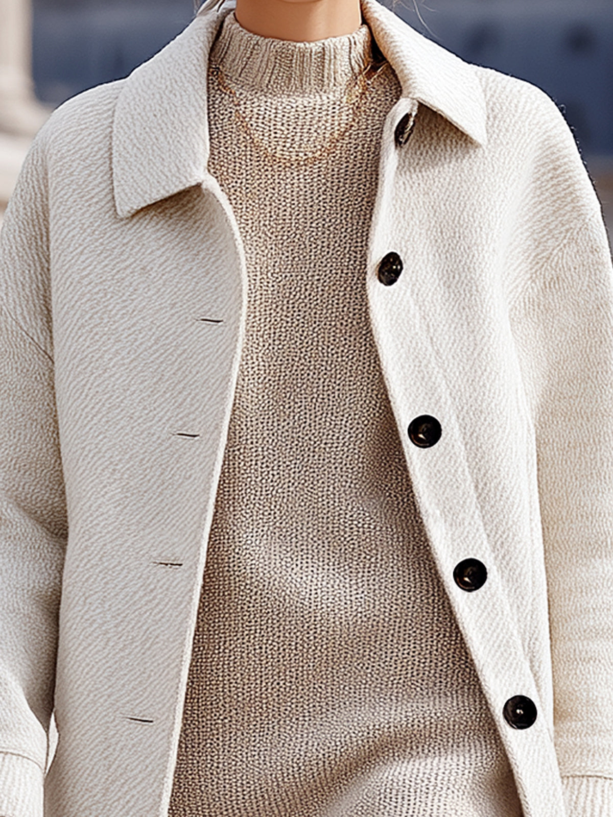 Casual Stylish Beige Wool Blend Lapel Single-breasted Jacket